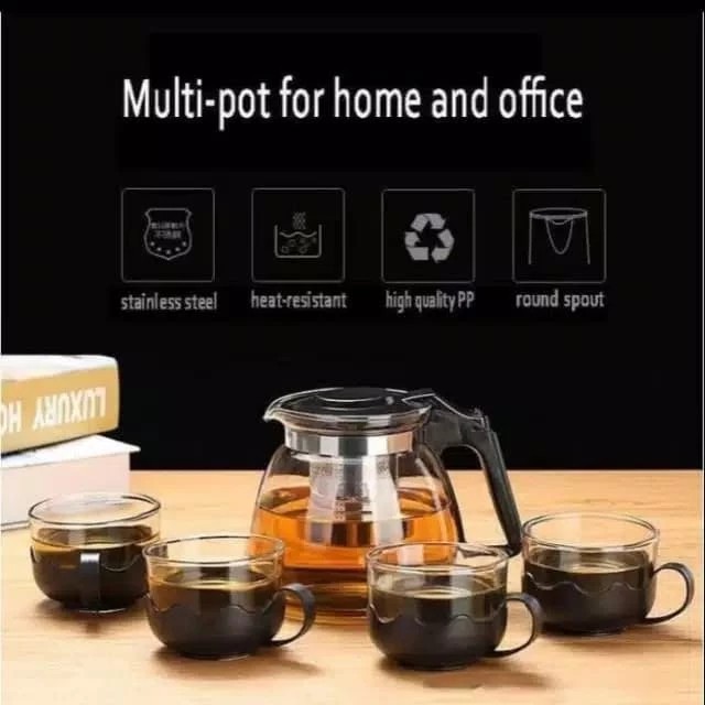 Tea Pot Set 5 in 1 Tempat Kopi Minum Teh Teko Set Cangkir Kaca Teapot