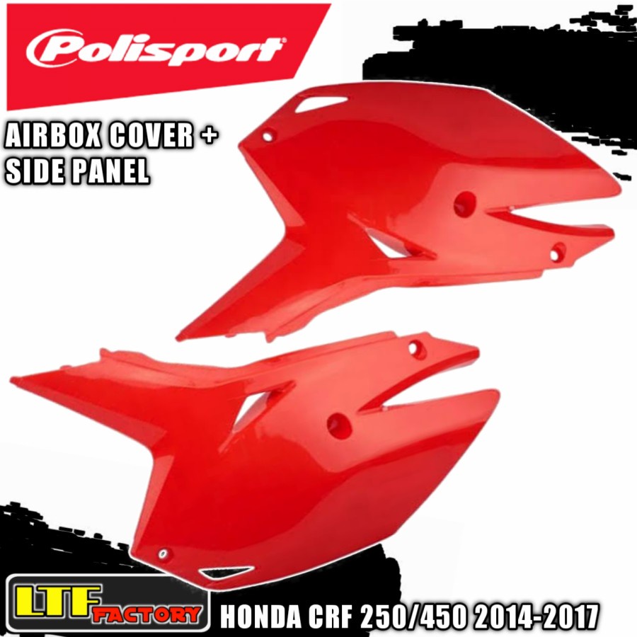 HONDA CRF 250 450 2014 2015 2016 2017 POLISPORT Airbox Cover Plus Side Panel Body Samping Set Motocross Original - Merah