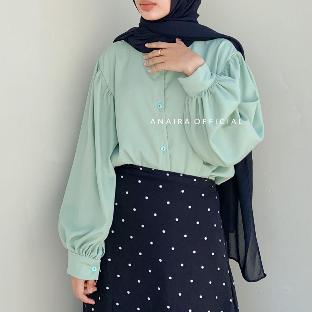 ANAIRAOFFICIAL KEMEJA WANITA PUFFY SHIRT BAJU LEBARAN KEMEJA CASUAL BLOUSE WANITA KEMEJA CEWEK