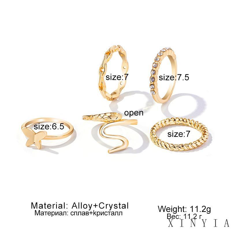 【Bayar di tempat】CIncin Fashion Wanita 5in1 Butterfly / Cincin KUpu kupu 5 pcs / Cincin TUmpuk Wanita Fashionable