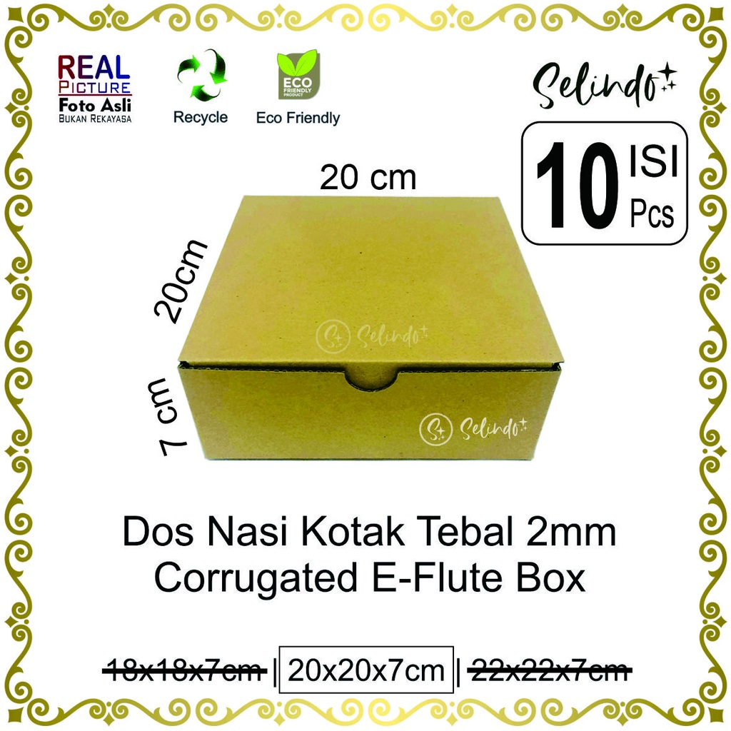 Jual 10pcs Box Kraft Coklat Polos Tebal 20x20x7cm Non Laminasi Corrugated E Flute Dos Kotak Nasi 8694