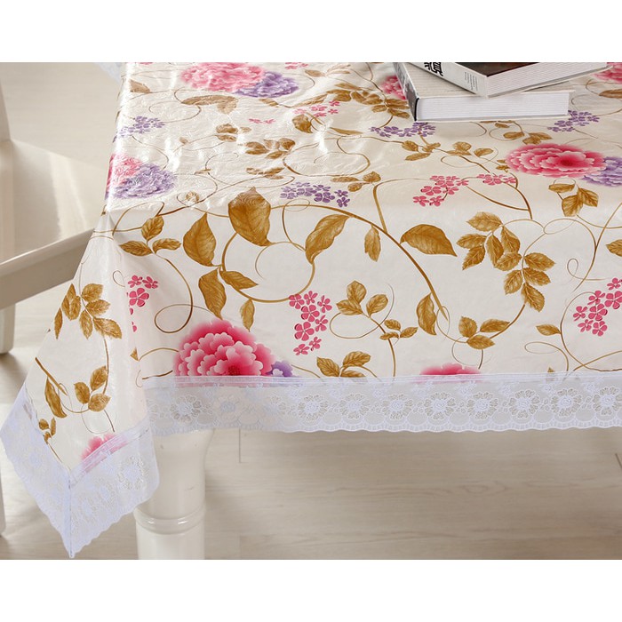 Taplak Meja - Alas Meja - Taplak Plastik - Taplak Meja Renda Motif Random Bahan Plastik Waterproof