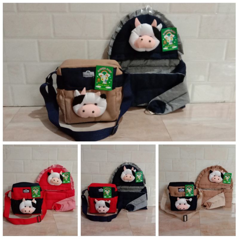 Paket Hemat ( 2 in 1 ) Tas Bayi Boneka Sapi Dan Gendongan Bayi Samping Boneka Sapi