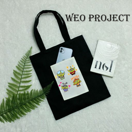 TOTE BAG KANVAS / TOTE BAG HITAM / TOTE BAG ALIEN LUCU