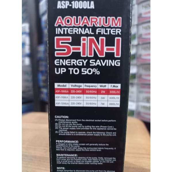 POMPA AQUARIUM INTERNAL FILTER AQURA ASP-1000LA