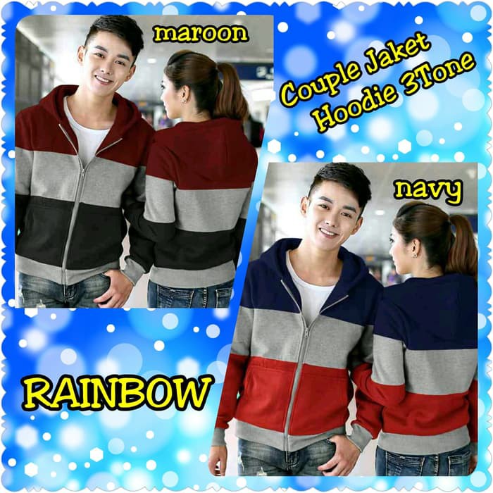 Couple Jaket Hoodie 3Tone Rainbow