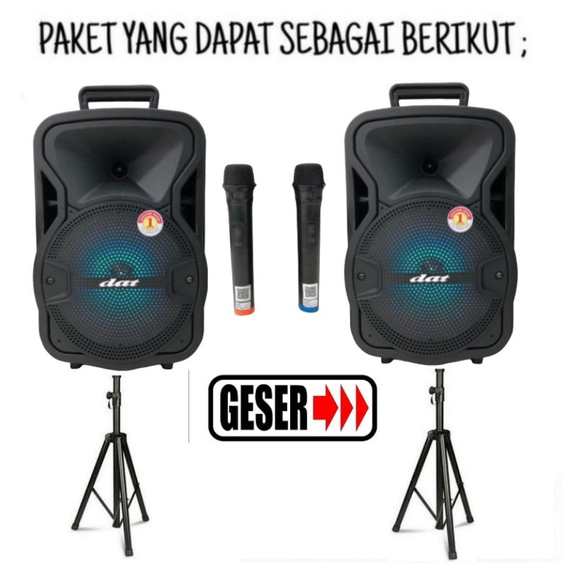 Paket Sound Aktif 2 Dat 8 Inch Mixer Karaoke Bluetooth 2 Mic Wireless Plus 2 Stand Speaker