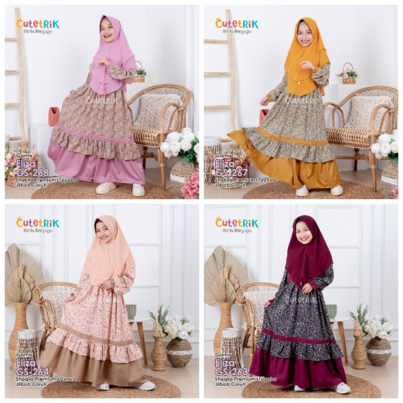[Bisa COD] Cutetrik Gamis Anak Perempuan Eliza Set Jilbab 4 5 6 7 8 9 10 11 12 13 Tahun