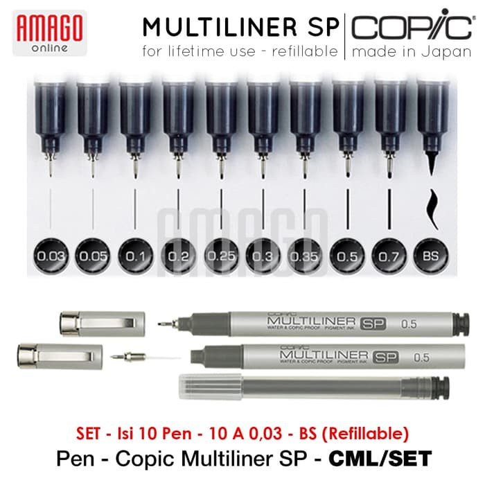 COPIC MULTILINER SP - SET 10A 0.03-BS (10 PCS - REFILLABLE) - CML/SET