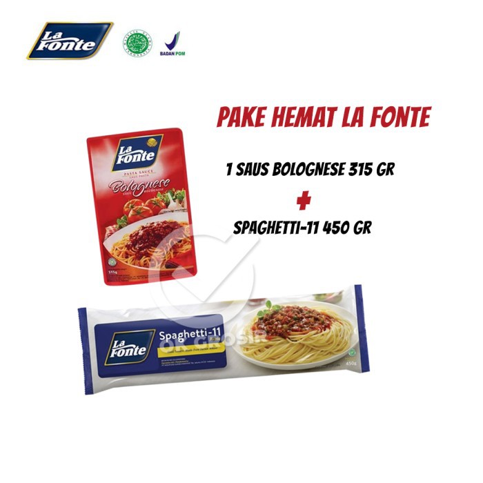 

Paket La Fonte Spaghetti (450 gr) + Saus Bolognese (315 gr)