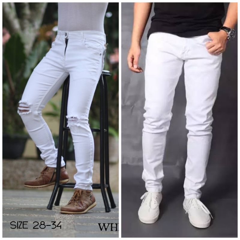 [COD] Celana Jeans Putih Pria Celana Putih Celana Pensil Celana Skinny Slimfit