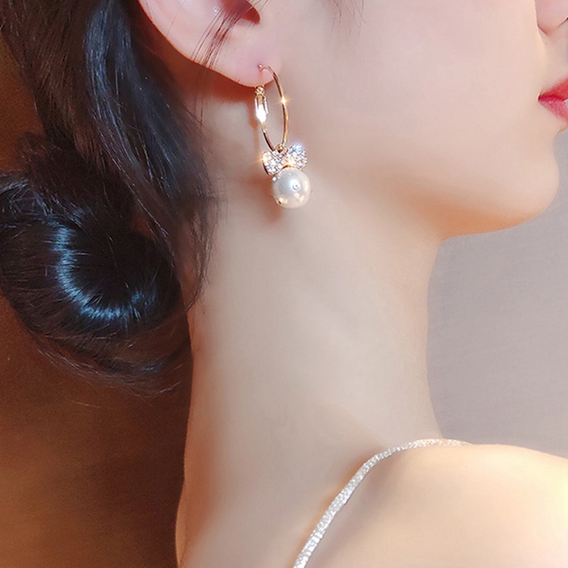 Anting Desain Ikatan Simpul Aksen Mutiara Gaya Korea Untuk Wanita