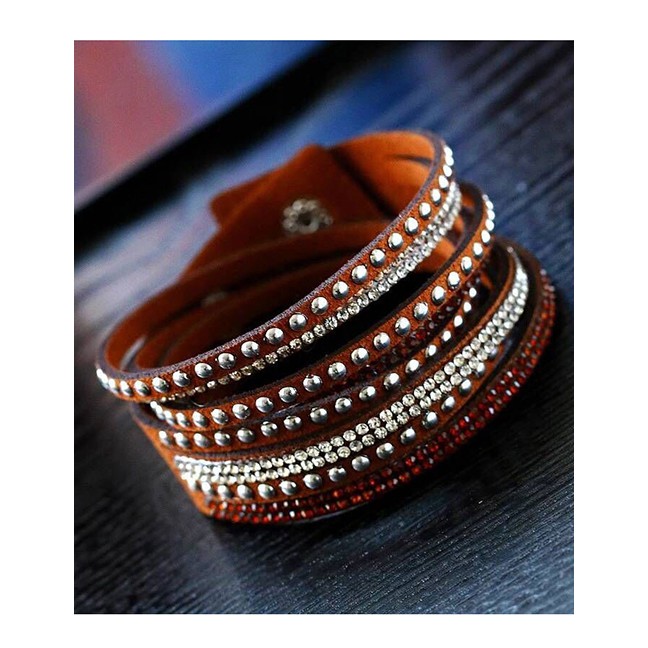 LRC Gelang Tangan Pria Fashion Silver Diamond-studded Multi-layer Bracelet A5774X