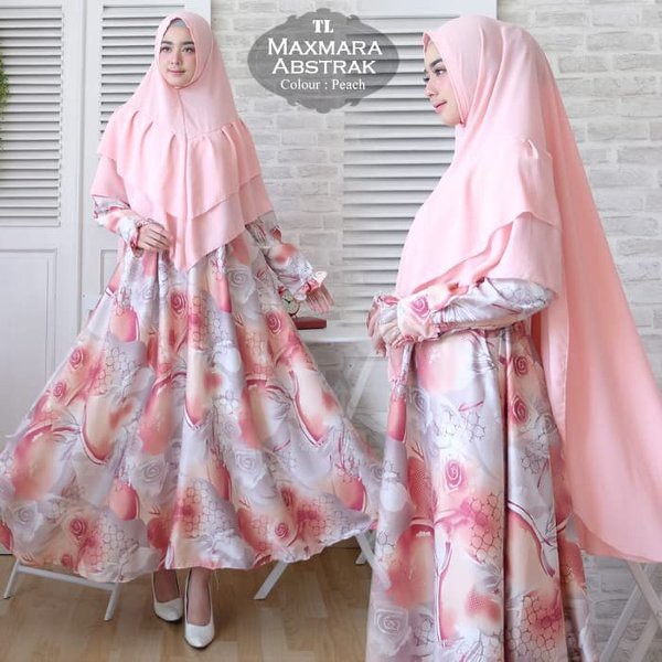 Baju Muslim Wanita Syari Maxmara Abstrak Peach TL - Baju Gamis Muslim Wanita Maxmara Peach