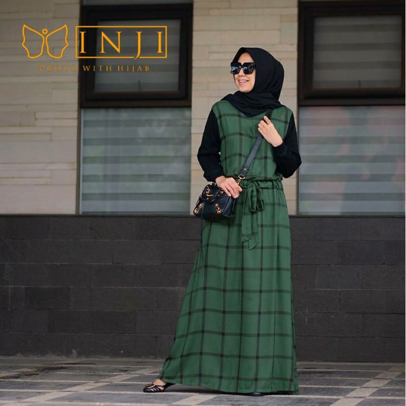 Azumi dress by INJI Gamis katun combed Tali serut dipinggang saku kiri kanan busui PB138cm LD110cm