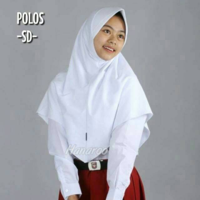 Seragam Sekolah SD Merah Putih Panjang Setelan Baju Anak Perempuan Lengkap Bonus Kerudung Instan Putih-5