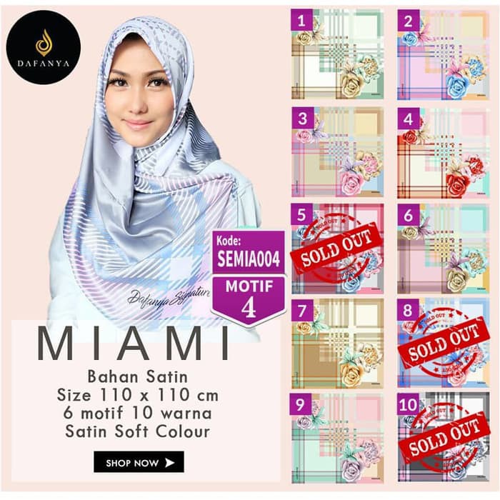 Jilbab Segiempat Miami Satin Motif 4 By Dafanya Original Premium Hijab