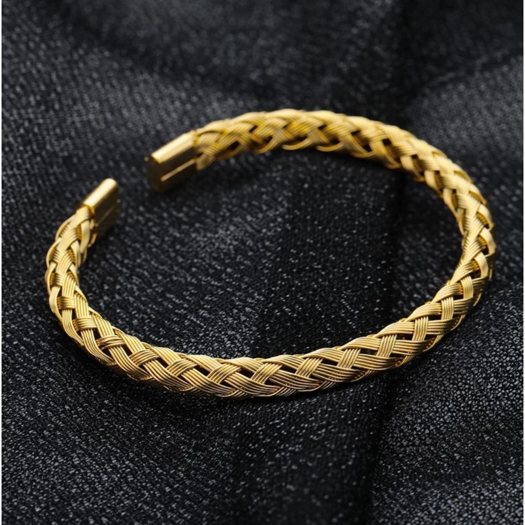 Gelang Bangle Model Baja Kepang Untuk Wanita dan Pria Tersedia Warna Gold