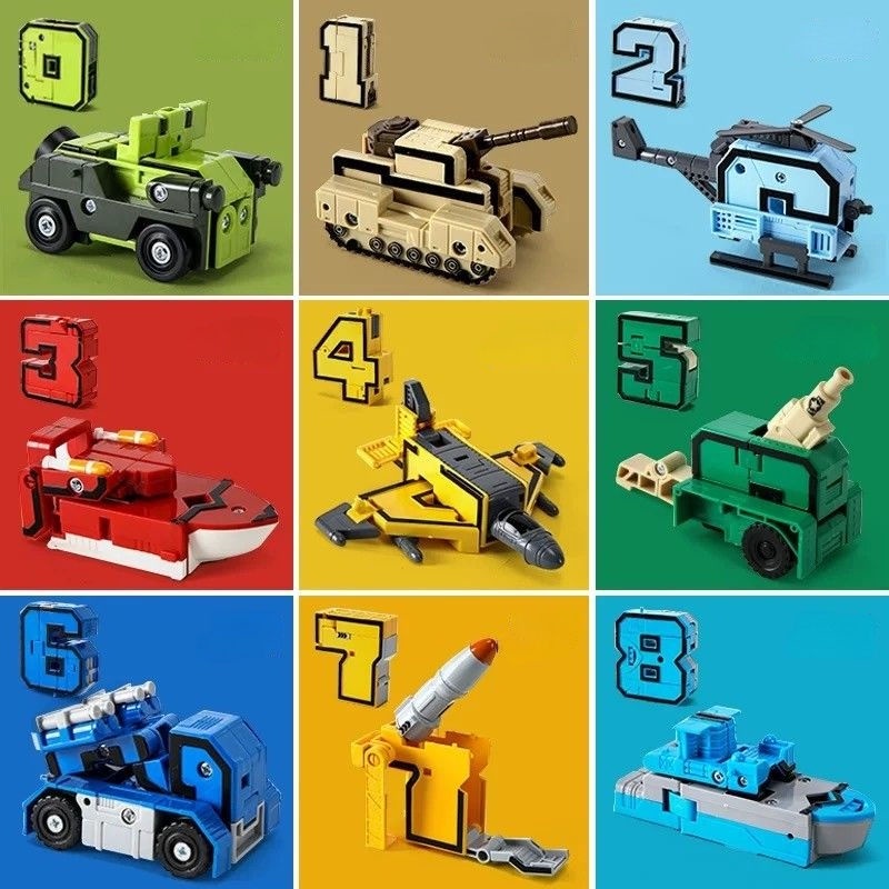 10pcs/set Angka Robot Matematika Mainan Edukasi Blok Konstruksi Bangunan Puzzle Kendaraan Model Militer Tank Rudal Helikopter Tempur