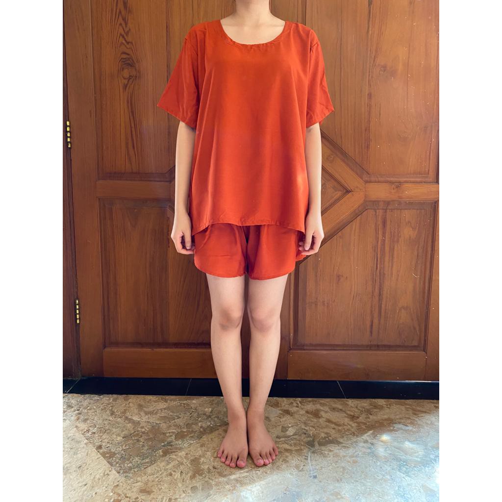 Daily Set / Pajamas Set / Piyama Set  - Tangan Pendek , Celana Pendek (SU)-Bata