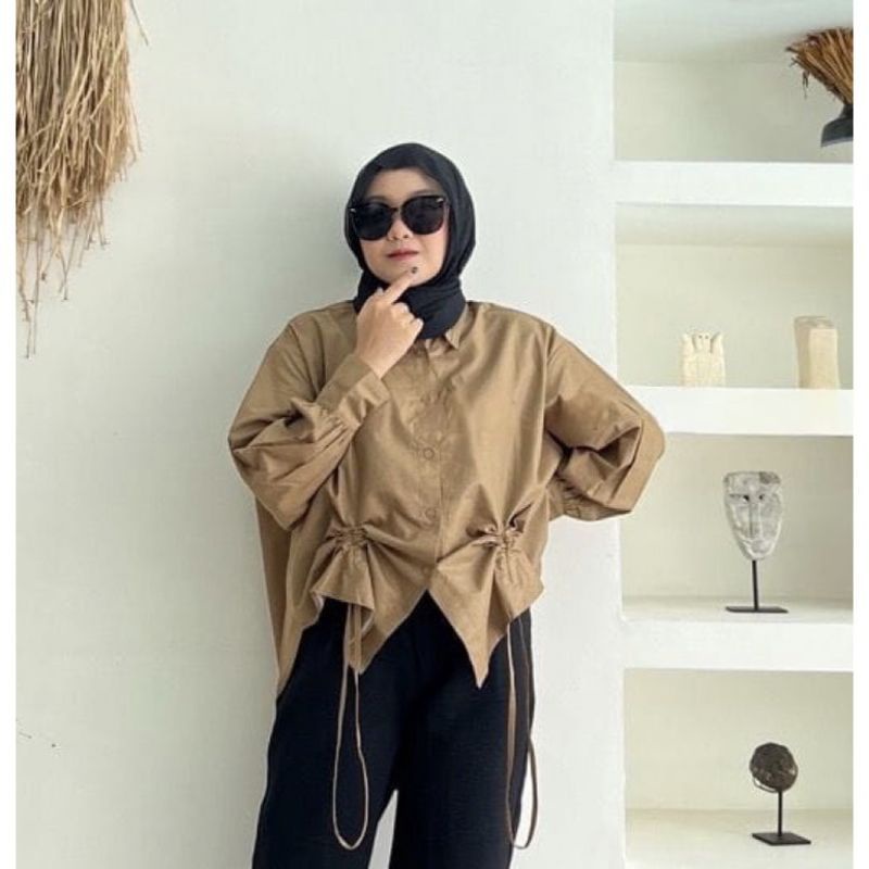 Kemeja Katun Seruut Linen Kemeja Polos Wanita Lengan Panjang