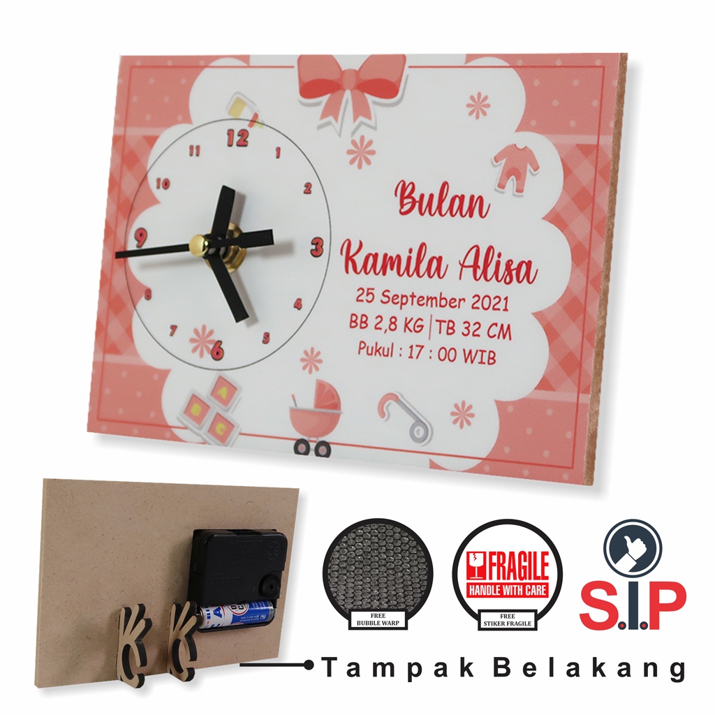 Souvenir Bayi Custom Tulisan Jam Duduk Kado Baby Born Hampers Bayi Baru Lahir