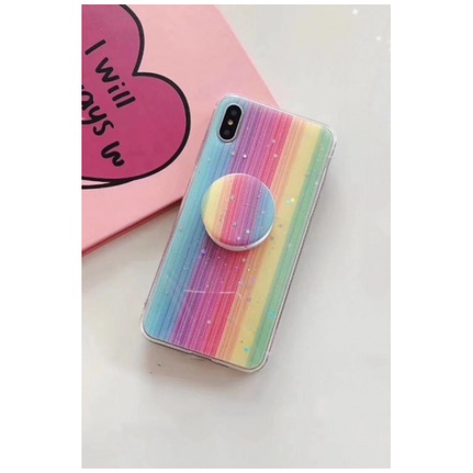 Fashion warna rainbow silikon Pop socket 6 6S 6+ 6S+ 7 8 SE 7+ 8+ X Xs Xr 11 Pro Max FH07