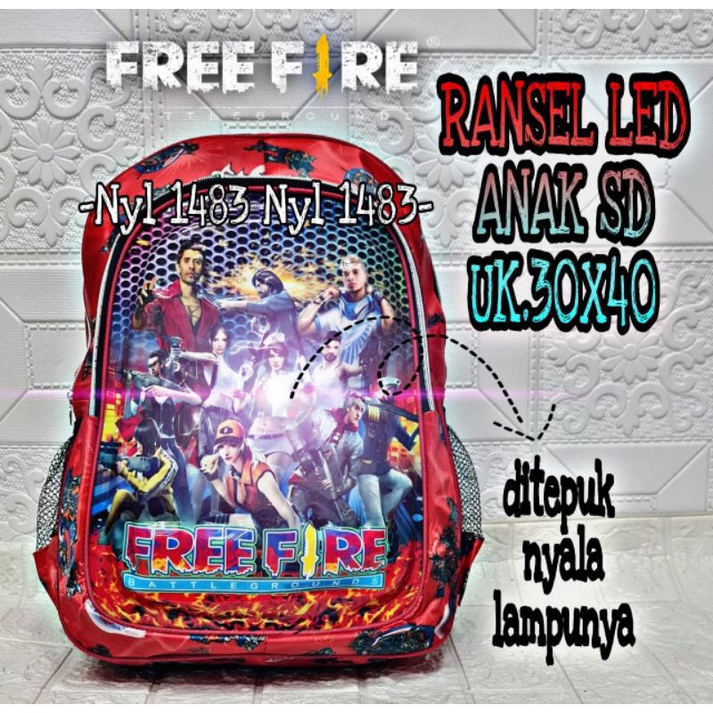 (BISA COD ) Tas Ransel Anak Sekolah SD FREE FIRE LED 4in1- Free Topi Jam Tangan- TasWaistbag/Tas Ransel anak Laki-laki/tas anak  perempuan