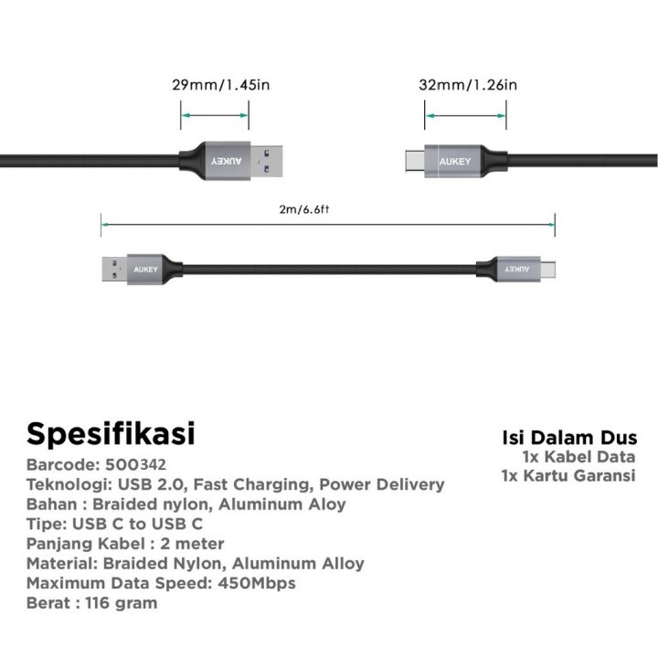 47 AUKEY CB-CD6 - USB-C 2.0 to USB-C - Braided Nylon 2M