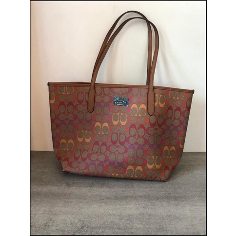 Bag Canvas - Tas Wanita Coach Original City Tote In Rainbow Signature Canvas