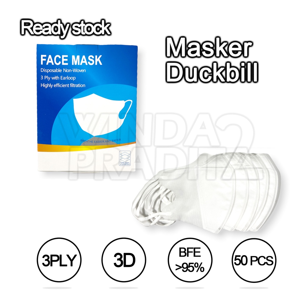 Masker Duckbill Duckbil 50 Pcs Murah 1Box Putih Hitam-5