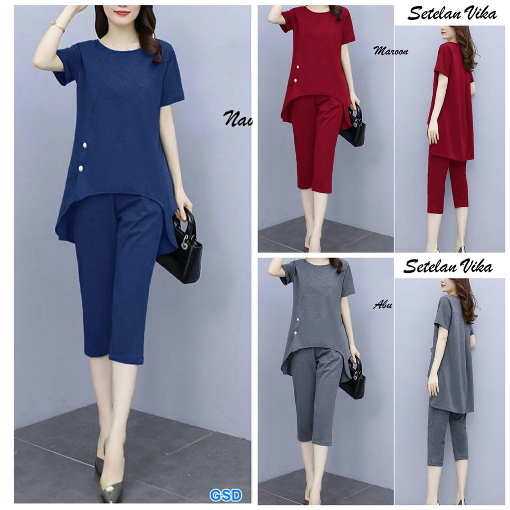 Setelan Vika/set wanita/set celana 7per8/setelan celana panjang/setelan blus wanita/setelan blus cew