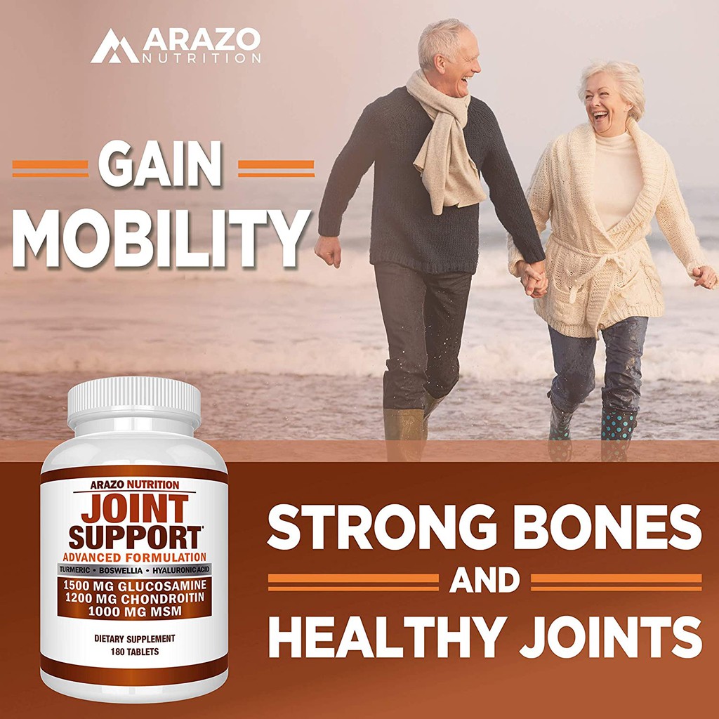 Arazo Nutrition for Joint Support with Glucosamine Chondroitin Turmeric MSM - 180 Tabs