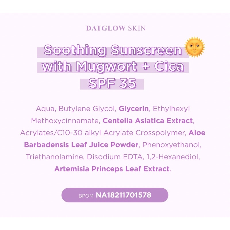 ✨Up Your Look✨ Soothing Sunscreen SPF 35 Mugwort Cica Datglowskin Datglow skin