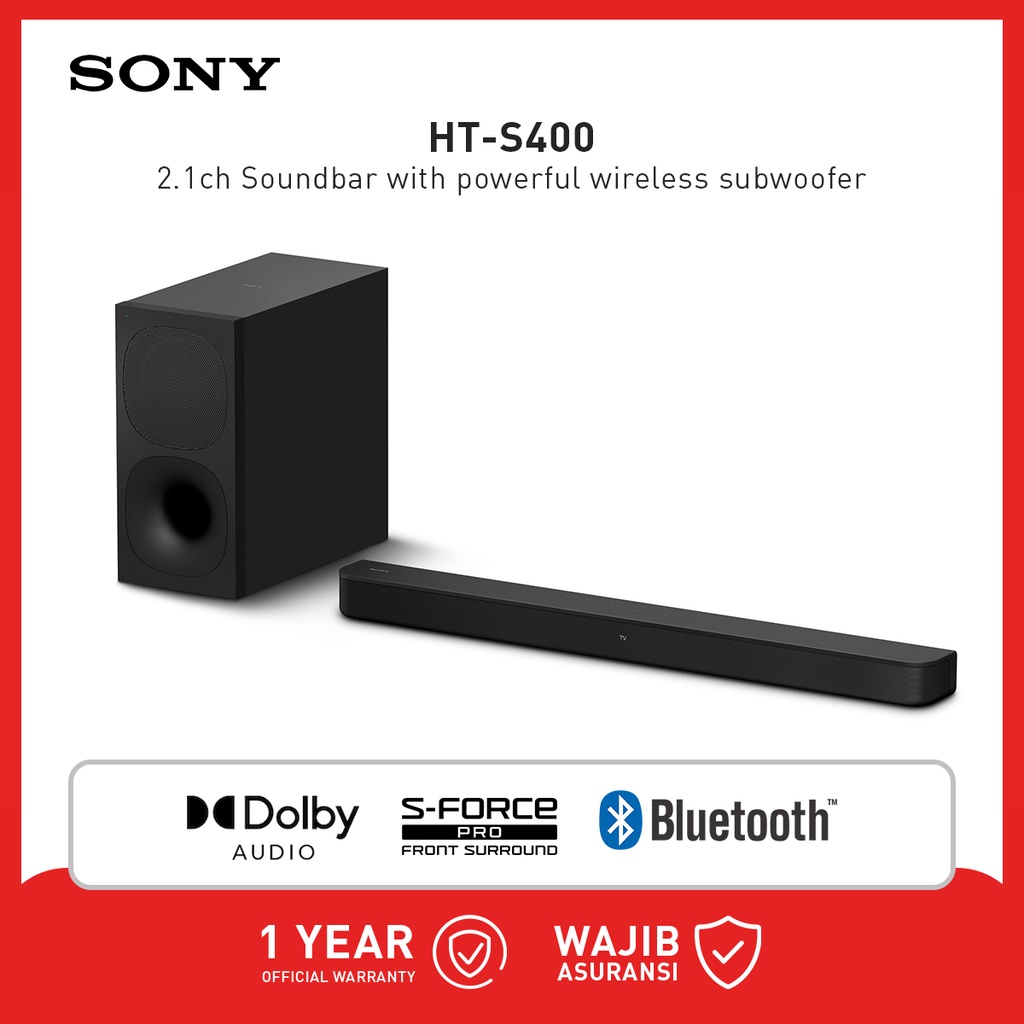 Sony HT-S400 Soundbar 2.1ch with Powerful Wireless Subwoofer - Black