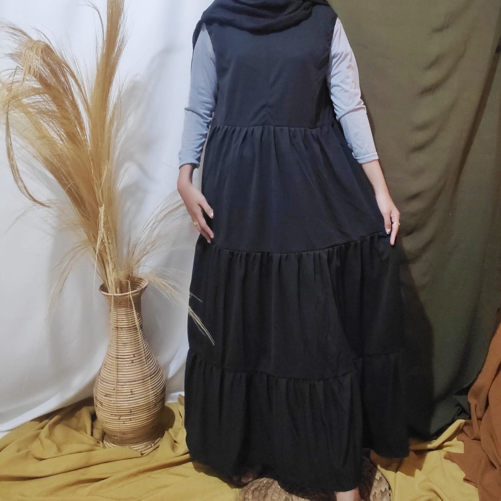 Gamis Wanita Lengan Panjang Fashion Muslim Devi Fit  L-XL Lingkar Dada 100cm Panjang 130cm-Inner Busui Hitam
