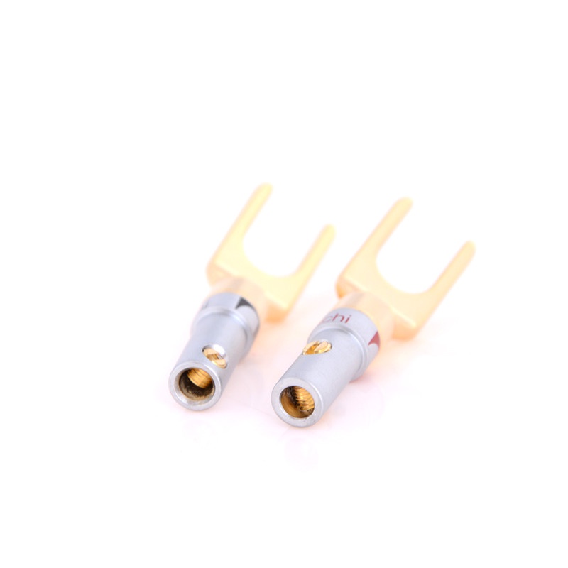 【Theredsunrisesiwy.id】New 2pcs Copper Gold Plated Speaker Banana U Fork Y Spade Plug Wire Connector