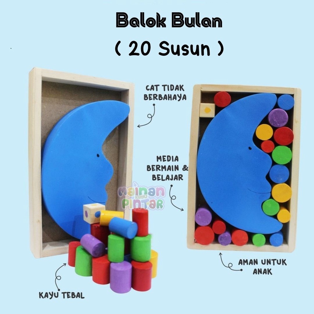 Mainan Kayu Edukasi Anak Balok Pelangi / Balok Bintang/ Balok Bulan / Balok Matahari / Balok Awan / Balok Iqro Bisa COD