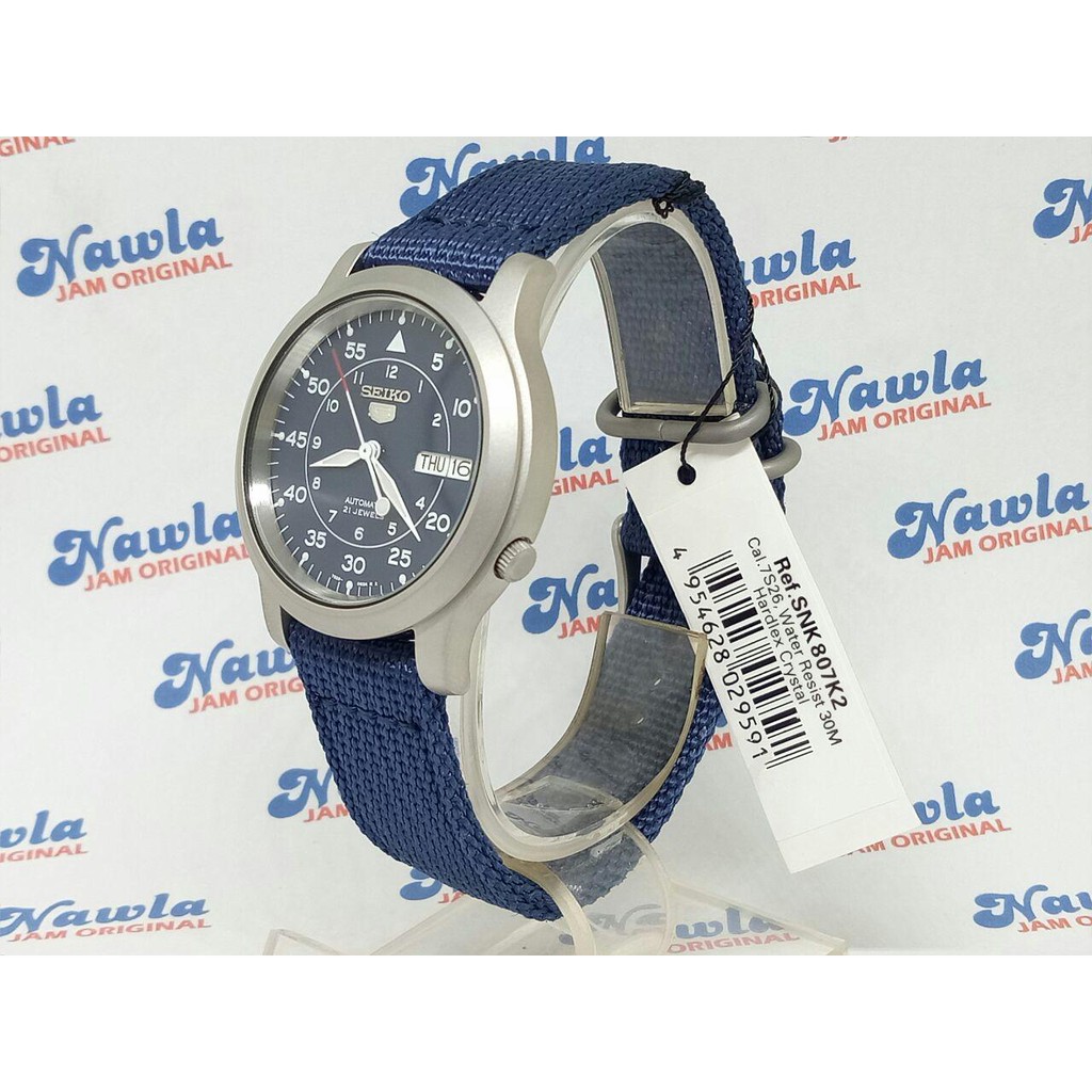 Seiko 5 Automatic SNK807K2 Dark Blue Dial &amp; Nylon - Jam Tangan Pria SNK807