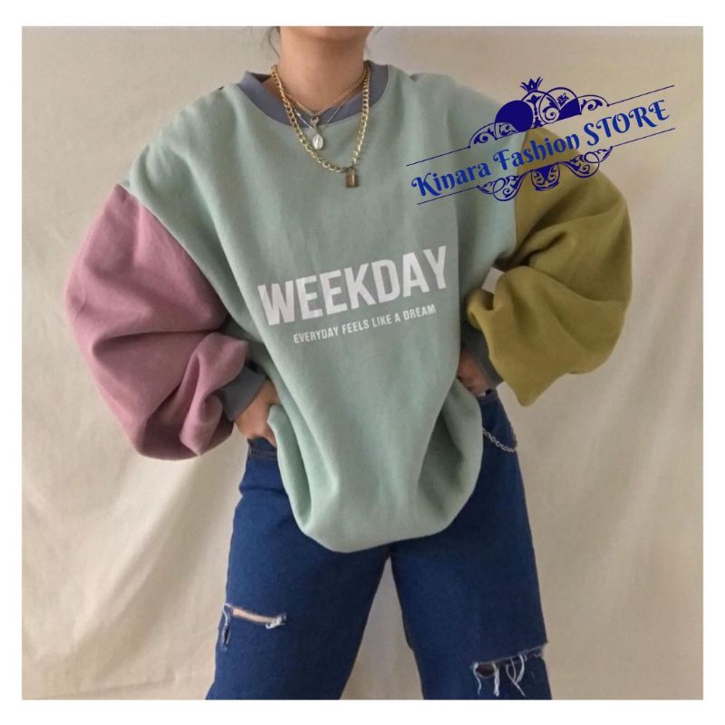 WEEKDAY SWEATER WANITA MURAH CREWNECK KEKINIAN SWEATER OVERSIZE