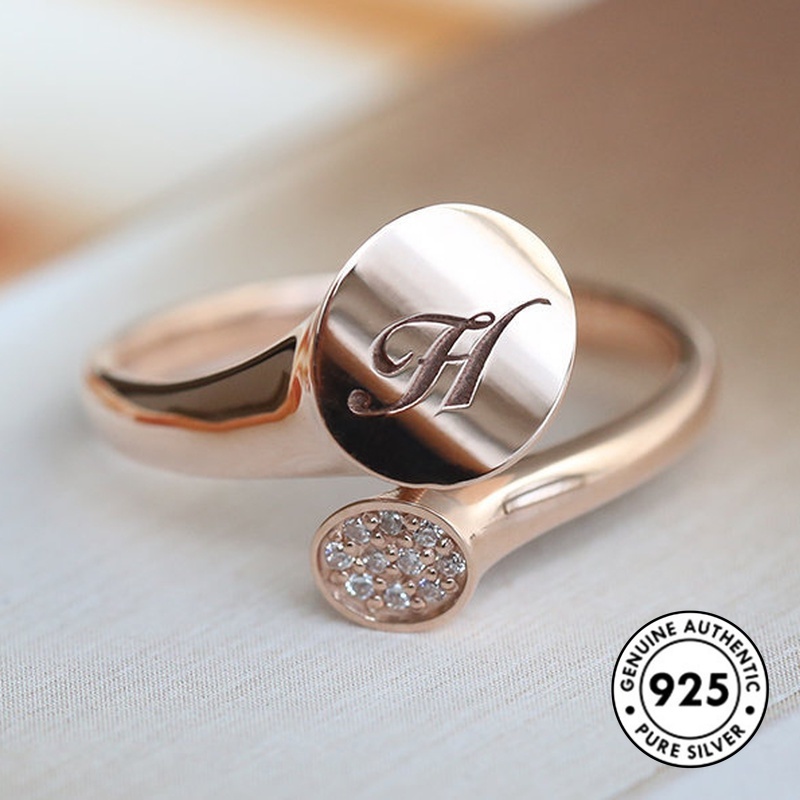 Cincin Sterling Silver 925 Model Terbuka Warna Rose Gold Dengan Berlian Imitasi Untuk Wanita