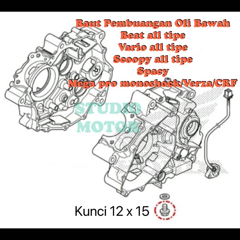 Baut Oli Beat Vario All tipe baut tab pembuangan oli Tutup Bawah Bolt Drain Plug Oil 12×15 CBR 250RR K64 PCX 150 K97 90131883000