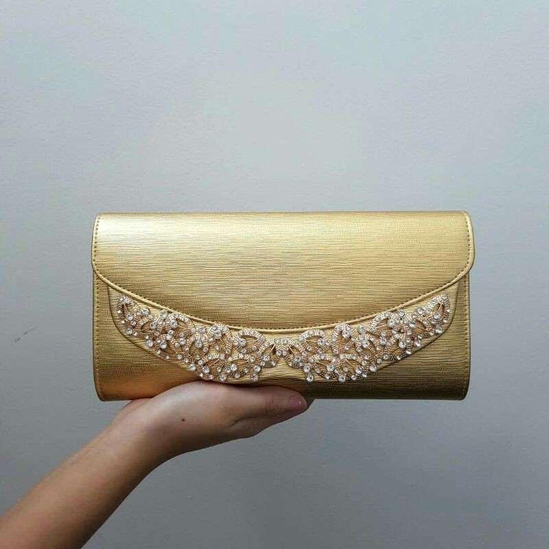 Sale! Tas Pesta  Farnell Clutch Import Murah Kondangan Mewah Cantik Gold Silver Diskon Besar