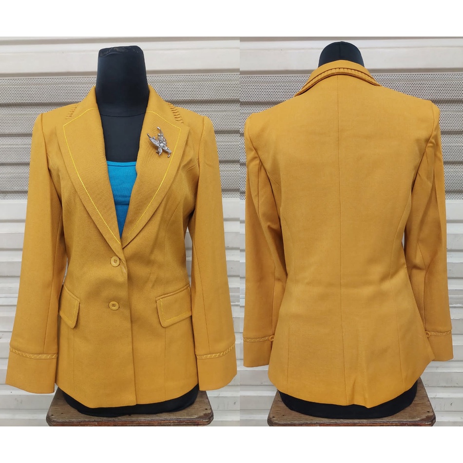 Atasan Blazer 013 Kancing dua warna abu tua-kuning-putih-seragam Guru dan PNS-Pakaian Pemda terbaru-blazer terbaru