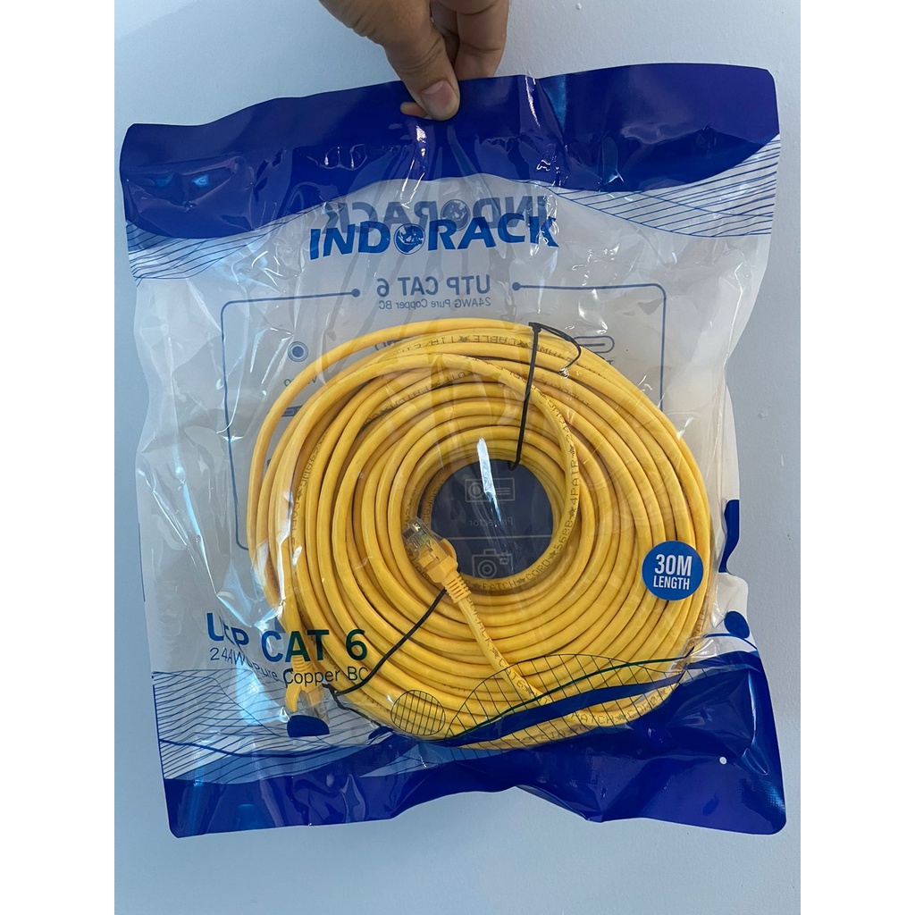 Patch Cord CAT6, 24AWG, 30 Meter Blue / White / Yellow - INDORACK 30 Meter