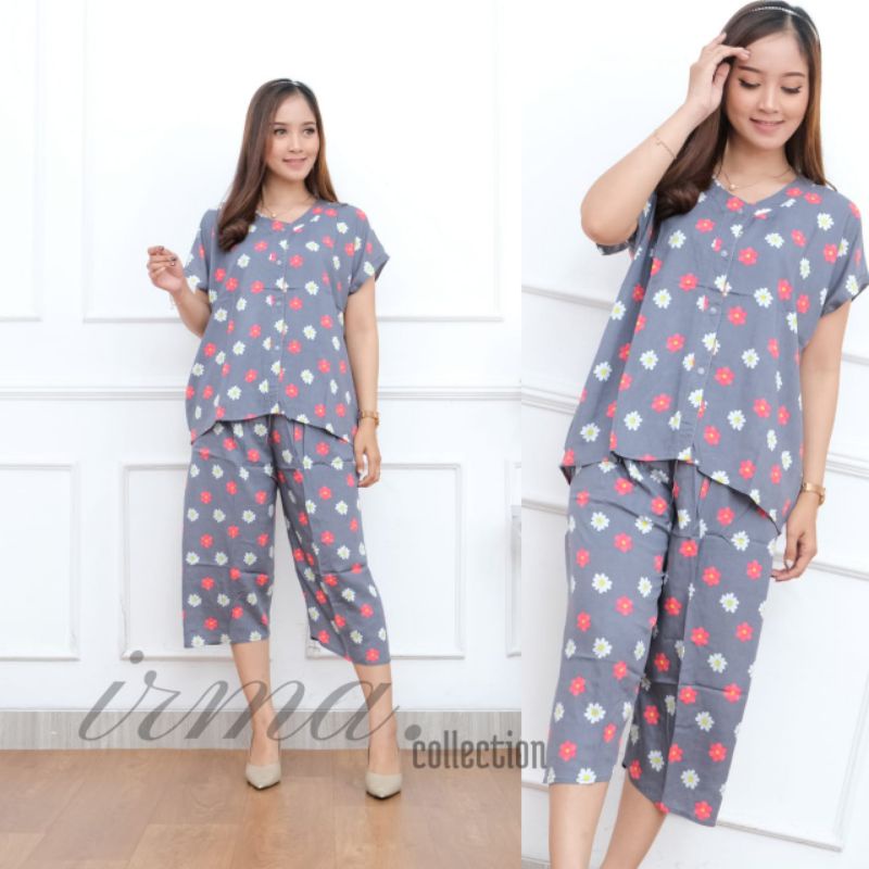 Piyama kancing celana 7/8  depan Busui babydoll wanita Hits baju tidur perempuan one set jumbo pajamas