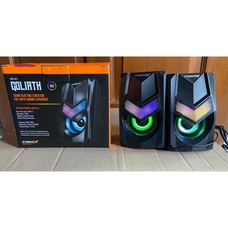 Speaker gaming inbox wired usb audio 3.5mm rgb 3d goliath gs01 gs-01 original