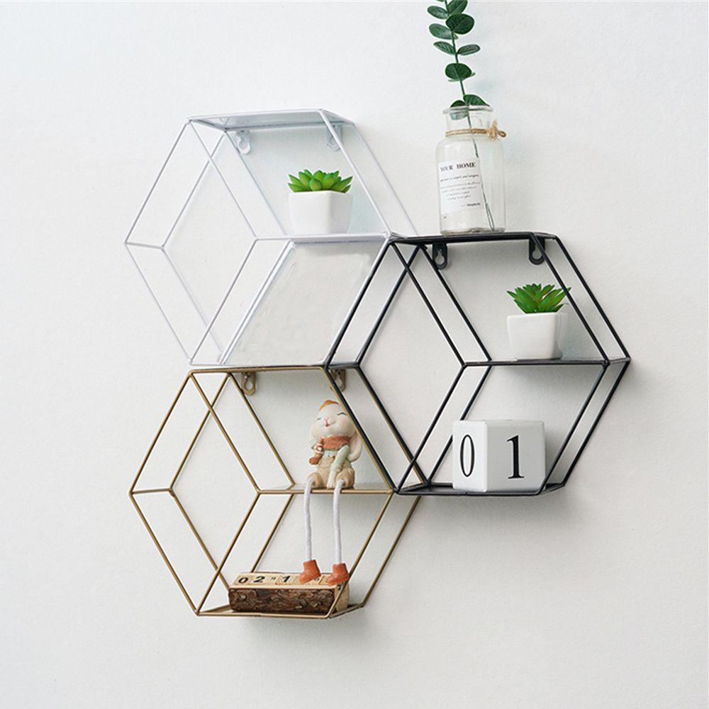 Solighter Hexagonal Grid Wall Frame Besi Kamar Tidur Ruang Tamu Rak Koleksi