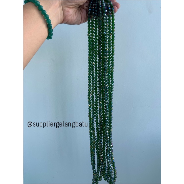 Kristal Ceko 8mm green quartz metallic bahan hijau kuarsa AB metalik