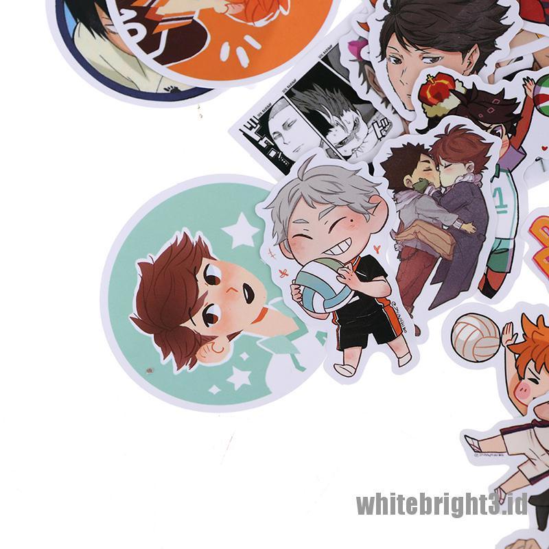 (white3) 50pcs Stiker Anime Haikyuu Bahan PVC Untuk Koper / Laptop / Skateboard DIY